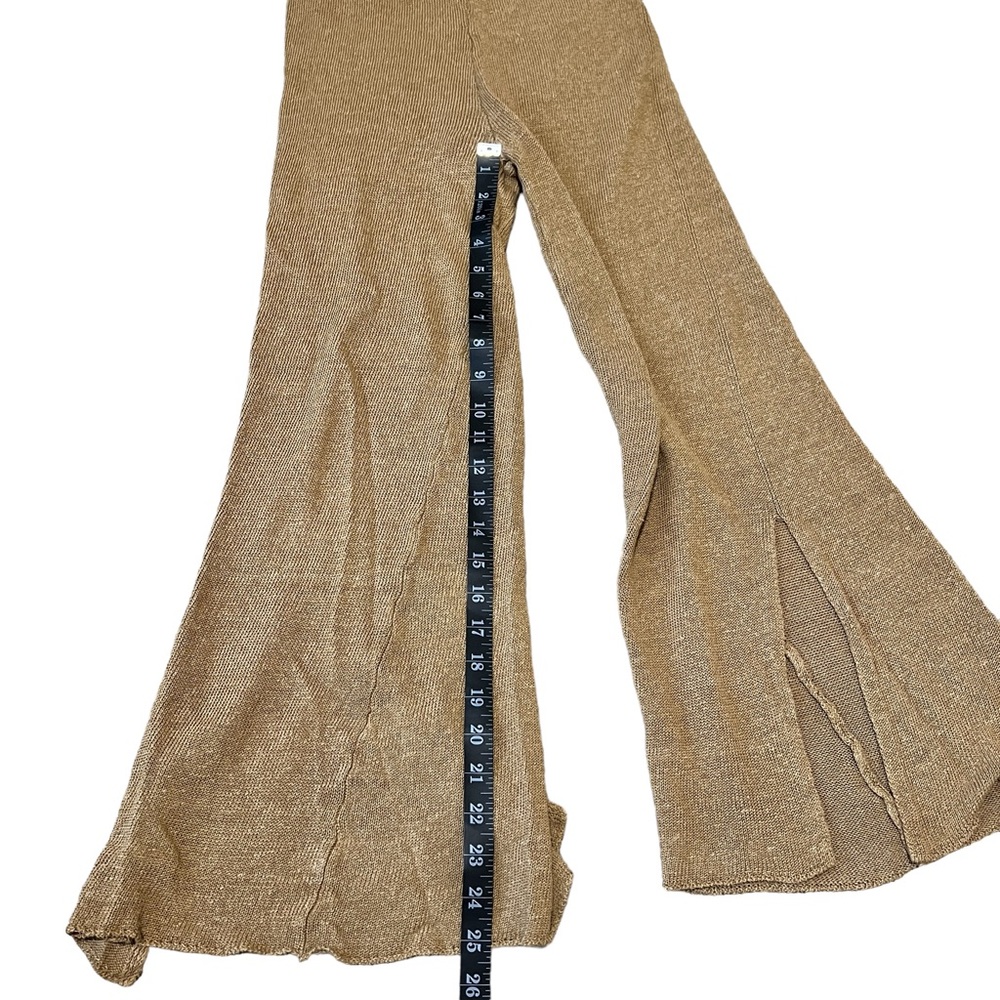 Zara Women's Open Knit Linen High Waisted Flared Ribbed Beige Pants Size Medium - Picture 7 of 9